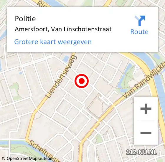 Locatie op kaart van de 112 melding: Politie Amersfoort, Van Linschotenstraat op 11 oktober 2024 08:43