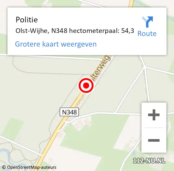 Locatie op kaart van de 112 melding: Politie Olst-Wijhe, N348 hectometerpaal: 54,3 op 11 oktober 2024 08:43