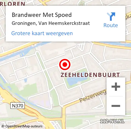 Locatie op kaart van de 112 melding: Brandweer Met Spoed Naar Groningen, Van Heemskerckstraat op 11 oktober 2024 09:22