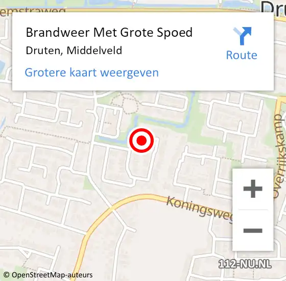 Locatie op kaart van de 112 melding: Brandweer Met Grote Spoed Naar Druten, Middelveld op 11 oktober 2024 09:33