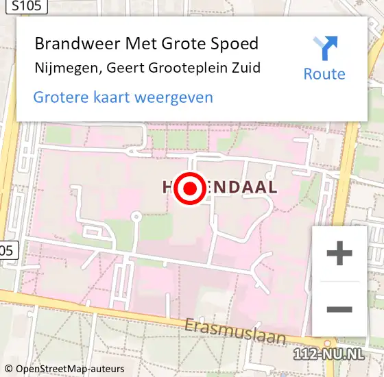 Locatie op kaart van de 112 melding: Brandweer Met Grote Spoed Naar Nijmegen, Geert Grooteplein Zuid op 11 oktober 2024 10:04