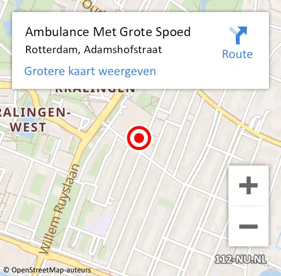 Locatie op kaart van de 112 melding: Ambulance Met Grote Spoed Naar Rotterdam, Adamshofstraat op 11 oktober 2024 10:10