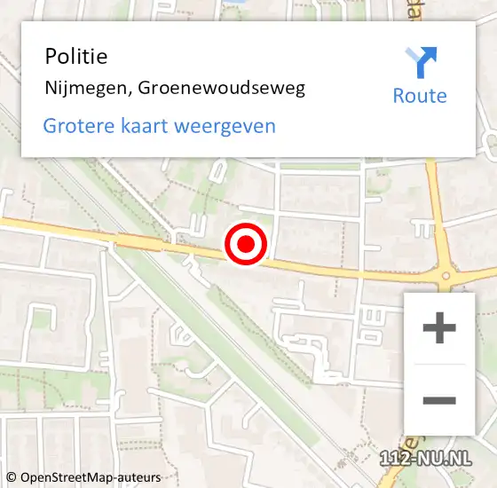 Locatie op kaart van de 112 melding: Politie Nijmegen, Groenewoudseweg op 11 oktober 2024 10:19