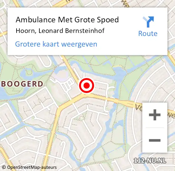 Locatie op kaart van de 112 melding: Ambulance Met Grote Spoed Naar Hoorn, Leonard Bernsteinhof op 11 oktober 2024 10:41