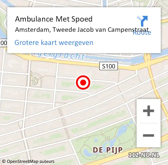 Locatie op kaart van de 112 melding: Ambulance Met Spoed Naar Amsterdam, Tweede Jacob van Campenstraat op 11 oktober 2024 10:44