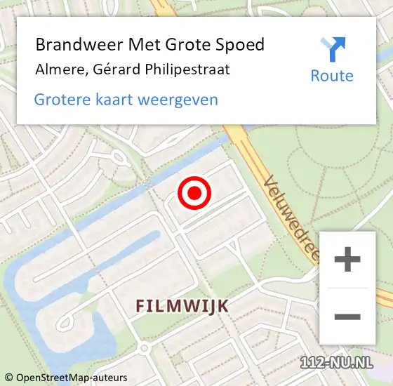 Locatie op kaart van de 112 melding: Brandweer Met Grote Spoed Naar Almere, Gérard Philipestraat op 11 oktober 2024 10:44