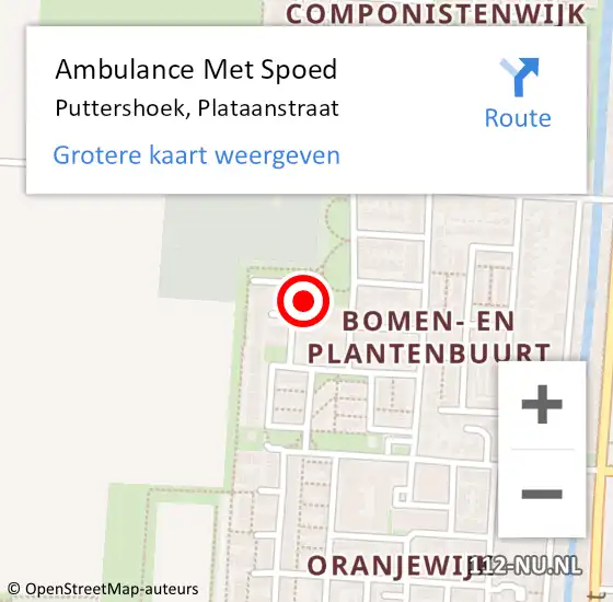 Locatie op kaart van de 112 melding: Ambulance Met Spoed Naar Puttershoek, Plataanstraat op 11 oktober 2024 10:45