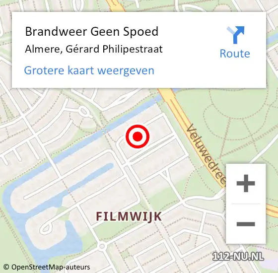 Locatie op kaart van de 112 melding: Brandweer Geen Spoed Naar Almere, Gérard Philipestraat op 11 oktober 2024 10:46