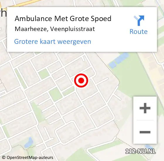 Locatie op kaart van de 112 melding: Ambulance Met Grote Spoed Naar Maarheeze, Veenpluisstraat op 23 oktober 2014 05:07