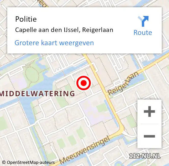 Locatie op kaart van de 112 melding: Politie Capelle aan den IJssel, Reigerlaan op 11 oktober 2024 11:07