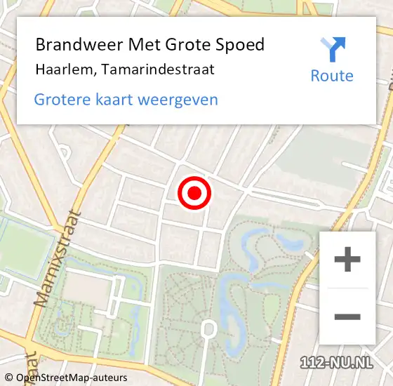 Locatie op kaart van de 112 melding: Brandweer Met Grote Spoed Naar Haarlem, Tamarindestraat op 11 oktober 2024 11:15