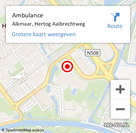 Locatie op kaart van de 112 melding: Ambulance Alkmaar, Hertog Aalbrechtweg op 11 oktober 2024 11:28