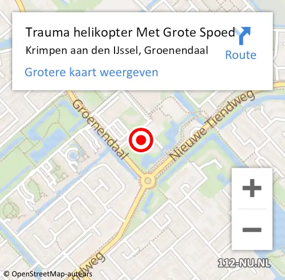 Locatie op kaart van de 112 melding: Trauma helikopter Met Grote Spoed Naar Krimpen aan den IJssel, Groenendaal op 11 oktober 2024 11:32