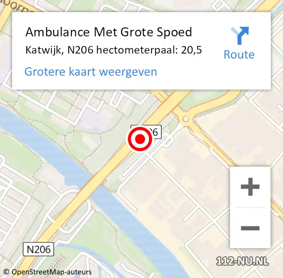 Locatie op kaart van de 112 melding: Ambulance Met Grote Spoed Naar Katwijk, N206 hectometerpaal: 20,5 op 11 oktober 2024 11:48