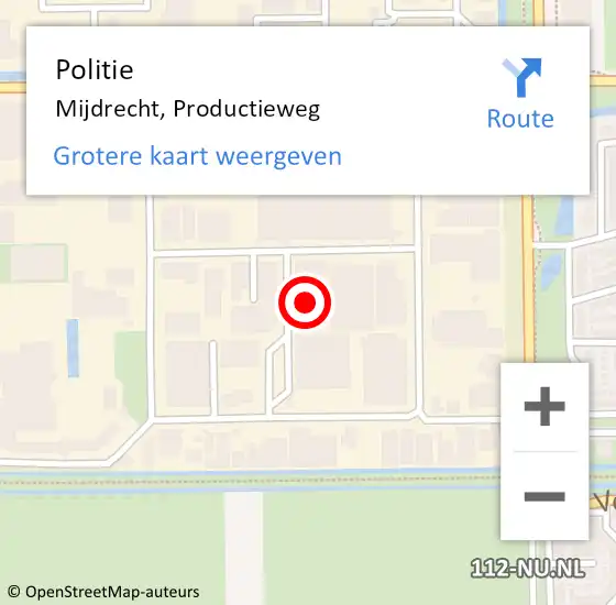 Locatie op kaart van de 112 melding: Politie Mijdrecht, Productieweg op 11 oktober 2024 11:56