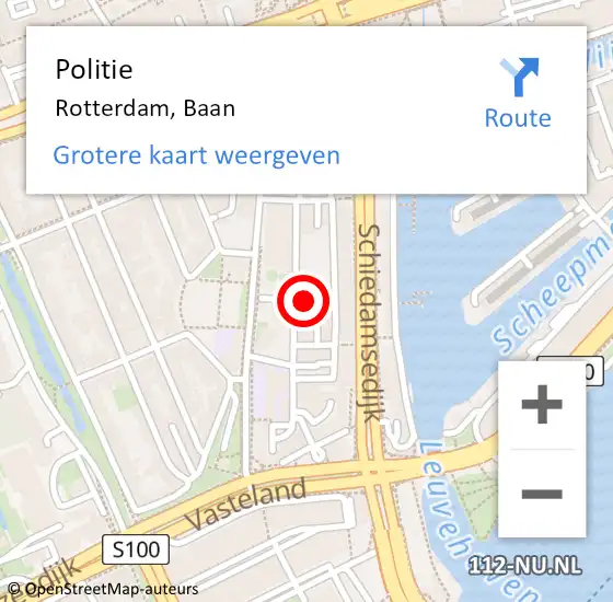 Locatie op kaart van de 112 melding: Politie Rotterdam, Baan op 11 oktober 2024 12:14