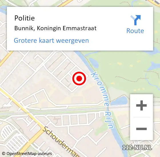 Locatie op kaart van de 112 melding: Politie Bunnik, Koningin Emmastraat op 11 oktober 2024 12:15