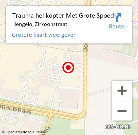 Locatie op kaart van de 112 melding: Trauma helikopter Met Grote Spoed Naar Hengelo, Zirkoonstraat op 11 oktober 2024 12:43