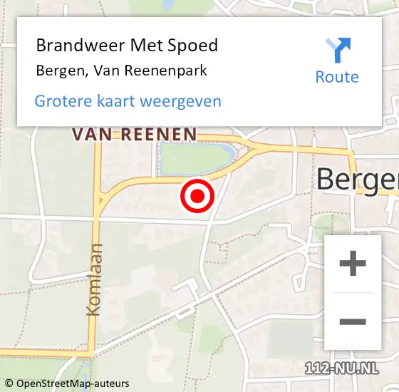 Locatie op kaart van de 112 melding: Brandweer Met Spoed Naar Bergen, Van Reenenpark op 11 oktober 2024 13:11