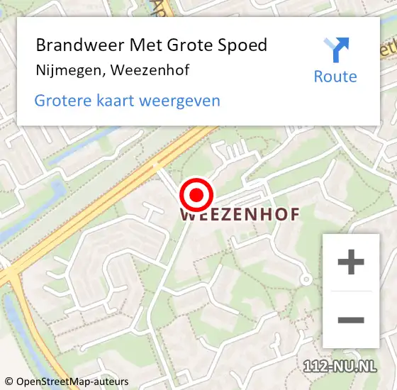 Locatie op kaart van de 112 melding: Brandweer Met Grote Spoed Naar Nijmegen, Weezenhof op 11 oktober 2024 13:17