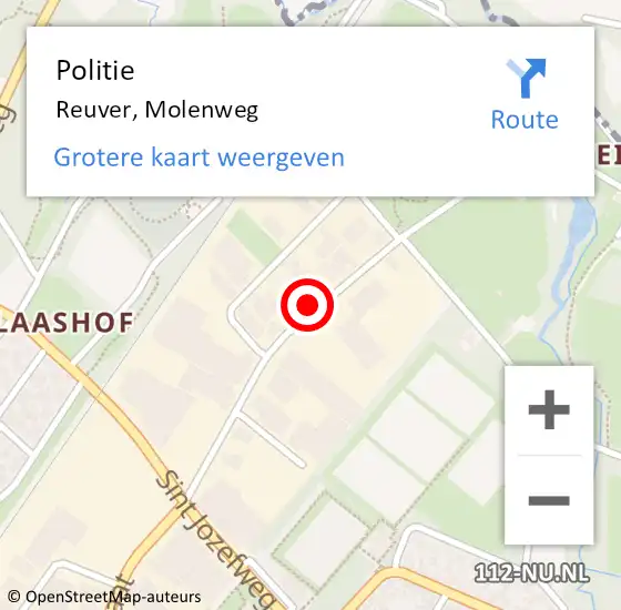 Locatie op kaart van de 112 melding: Politie Reuver, Molenweg op 11 oktober 2024 13:24