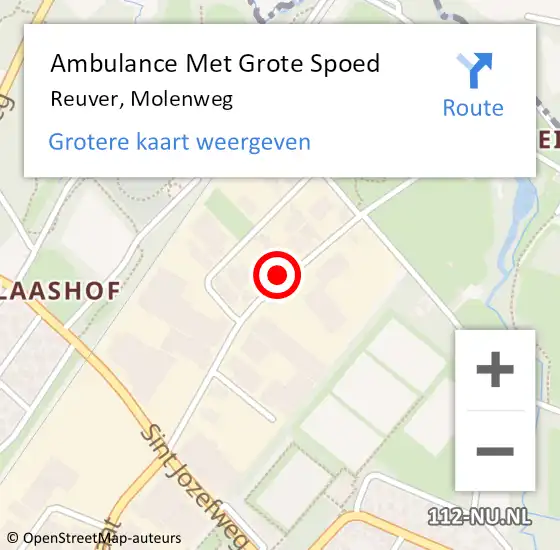 Locatie op kaart van de 112 melding: Ambulance Met Grote Spoed Naar Reuver, Molenweg op 11 oktober 2024 13:30