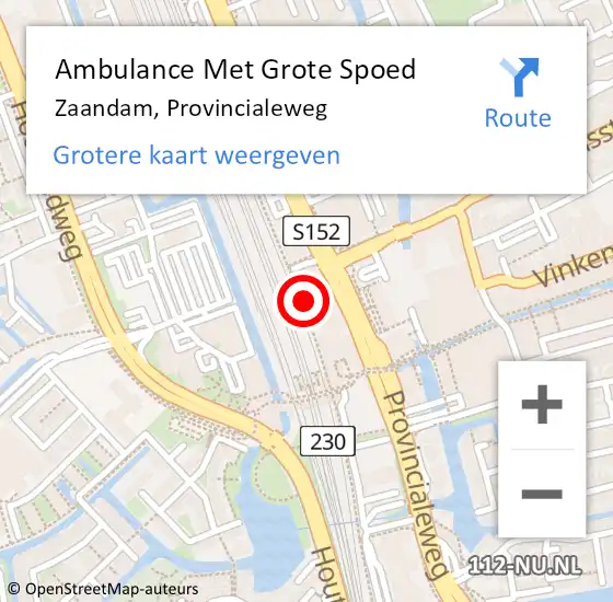 Locatie op kaart van de 112 melding: Ambulance Met Grote Spoed Naar Zaandam, Provincialeweg op 11 oktober 2024 13:33