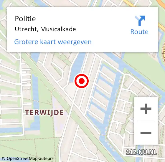 Locatie op kaart van de 112 melding: Politie Utrecht, Musicalkade op 11 oktober 2024 13:33