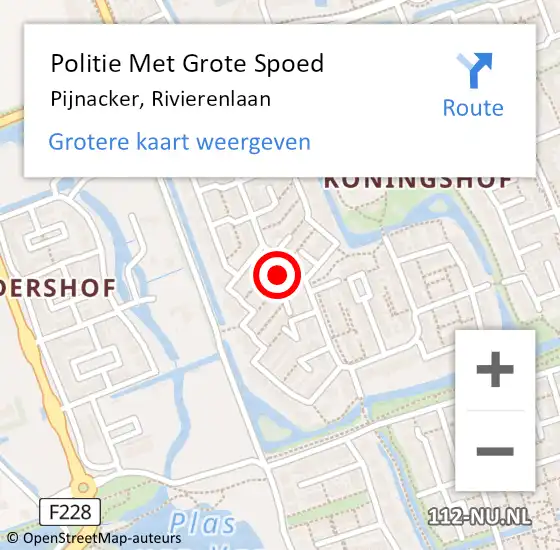 Locatie op kaart van de 112 melding: Politie Met Grote Spoed Naar Pijnacker, Rivierenlaan op 11 oktober 2024 13:34