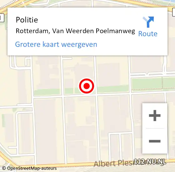 Locatie op kaart van de 112 melding: Politie Rotterdam, Van Weerden Poelmanweg op 11 oktober 2024 13:39