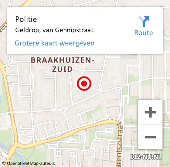 Locatie op kaart van de 112 melding: Politie Geldrop, van Gennipstraat op 11 oktober 2024 13:40