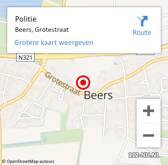 Locatie op kaart van de 112 melding: Politie Beers, Grotestraat op 11 oktober 2024 13:51