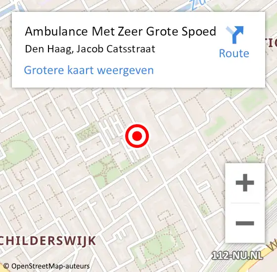 Locatie op kaart van de 112 melding: Ambulance Met Zeer Grote Spoed Naar Den Haag, Jacob Catsstraat op 11 oktober 2024 13:54