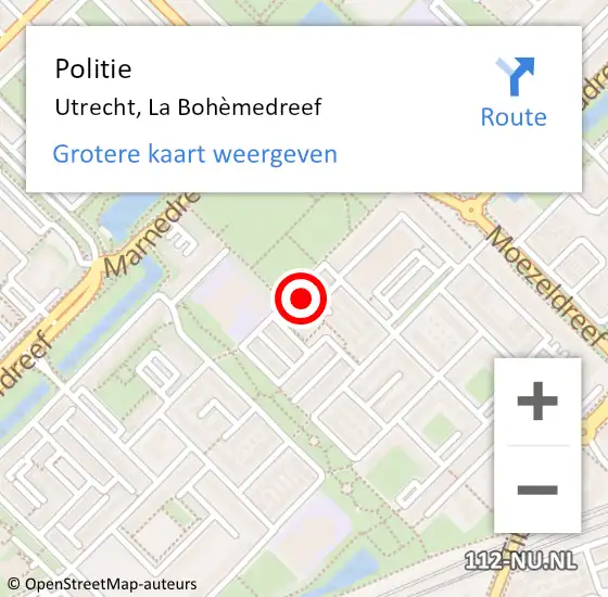 Locatie op kaart van de 112 melding: Politie Utrecht, La Bohèmedreef op 11 oktober 2024 14:17