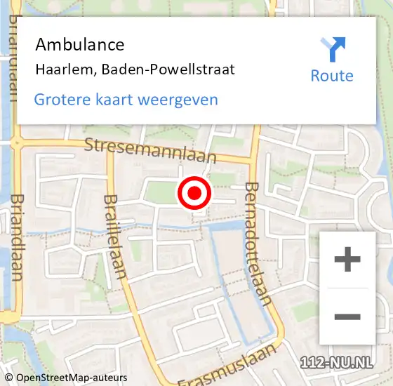 Locatie op kaart van de 112 melding: Ambulance Haarlem, Baden-Powellstraat op 11 oktober 2024 14:35