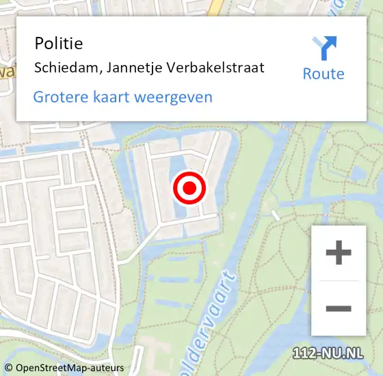 Locatie op kaart van de 112 melding: Politie Schiedam, Jannetje Verbakelstraat op 11 oktober 2024 14:48