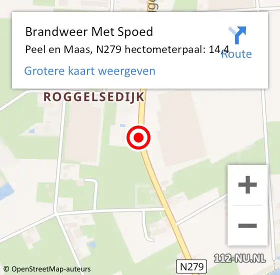 Locatie op kaart van de 112 melding: Brandweer Met Spoed Naar Peel en Maas, N279 hectometerpaal: 14,4 op 11 oktober 2024 14:53