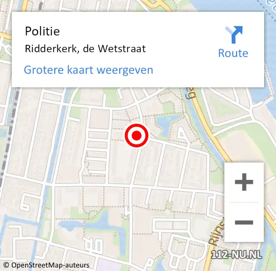 Locatie op kaart van de 112 melding: Politie Ridderkerk, de Wetstraat op 11 oktober 2024 15:10