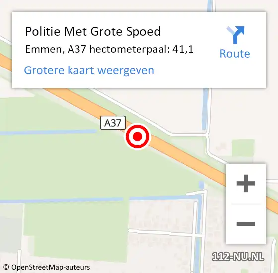 Locatie op kaart van de 112 melding: Politie Met Grote Spoed Naar Emmen, A37 hectometerpaal: 41,1 op 11 oktober 2024 15:25