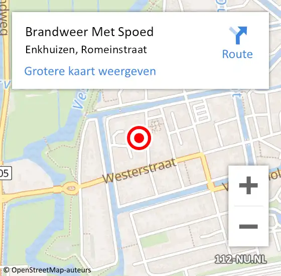 Locatie op kaart van de 112 melding: Brandweer Met Spoed Naar Enkhuizen, Romeinstraat op 11 oktober 2024 15:26