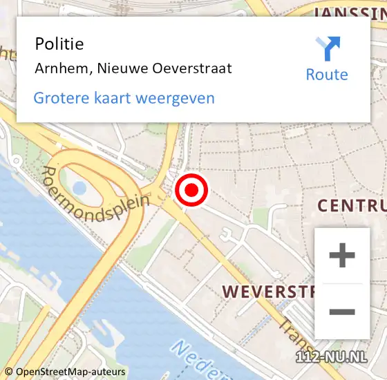 Locatie op kaart van de 112 melding: Politie Arnhem, Nieuwe Oeverstraat op 11 oktober 2024 15:26