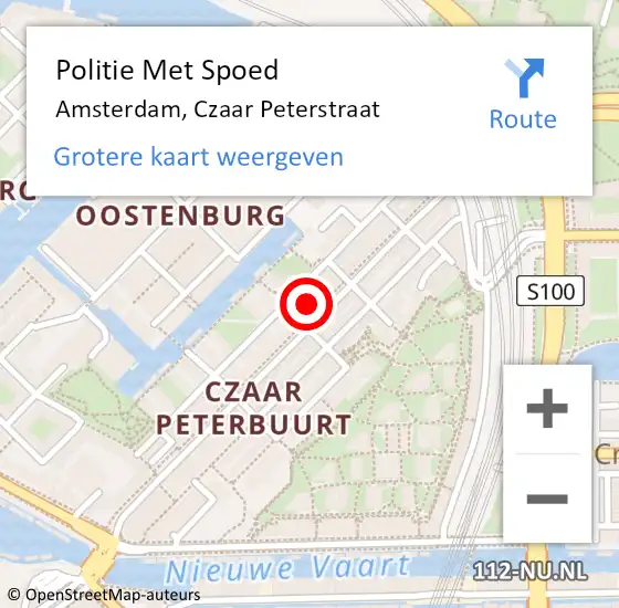 Locatie op kaart van de 112 melding: Politie Met Spoed Naar Amsterdam, Czaar Peterstraat op 11 oktober 2024 15:37