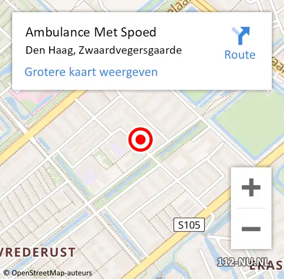 Locatie op kaart van de 112 melding: Ambulance Met Spoed Naar Den Haag, Zwaardvegersgaarde op 11 oktober 2024 15:49