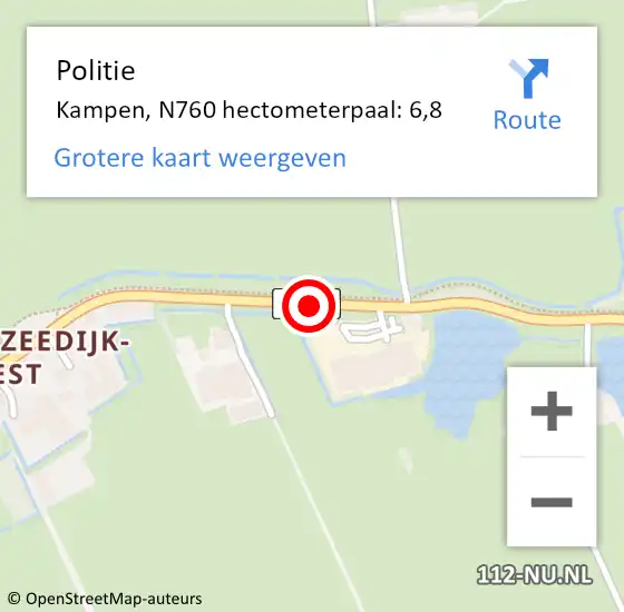 Locatie op kaart van de 112 melding: Politie Kampen, N760 hectometerpaal: 6,8 op 11 oktober 2024 15:50