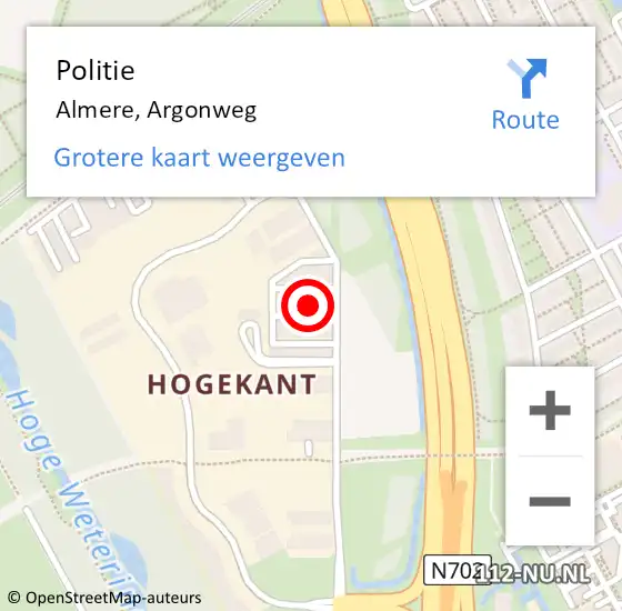 Locatie op kaart van de 112 melding: Politie Almere, Argonweg op 11 oktober 2024 16:12