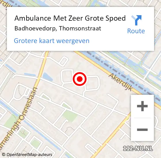 Locatie op kaart van de 112 melding: Ambulance Met Zeer Grote Spoed Naar Badhoevedorp, Thomsonstraat op 11 oktober 2024 16:27