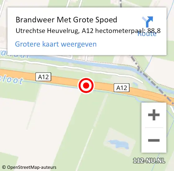 Locatie op kaart van de 112 melding: Brandweer Met Grote Spoed Naar Utrechtse Heuvelrug, A12 hectometerpaal: 88,8 op 11 oktober 2024 16:33