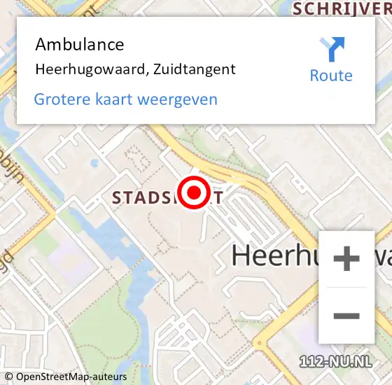 Locatie op kaart van de 112 melding: Ambulance Heerhugowaard, Zuidtangent op 11 oktober 2024 16:38