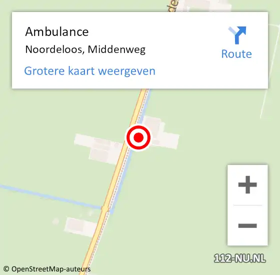 Locatie op kaart van de 112 melding: Ambulance Noordeloos, Middenweg op 11 oktober 2024 16:38