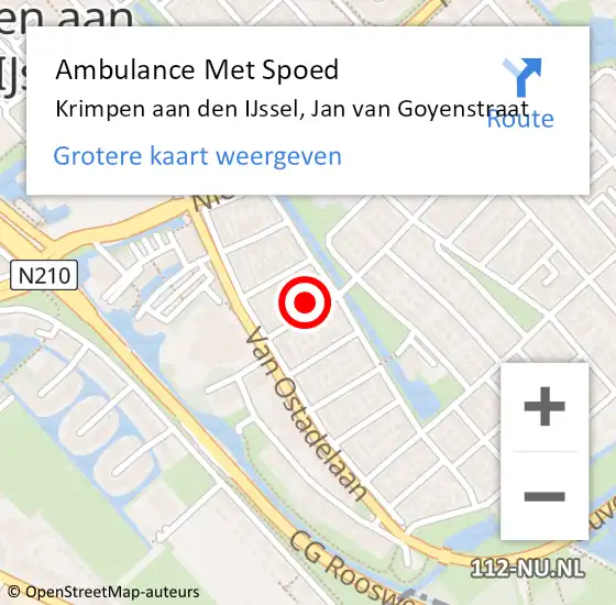 Locatie op kaart van de 112 melding: Ambulance Met Spoed Naar Krimpen aan den IJssel, Jan van Goyenstraat op 11 oktober 2024 16:50